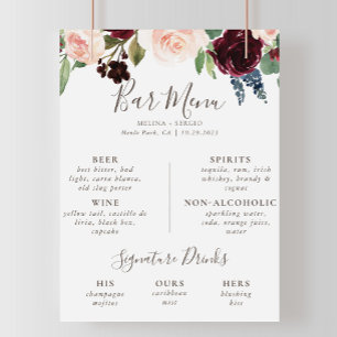 Poster Menu de bar de mariage Fancy Classic Flowers 