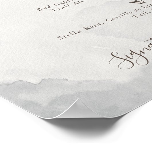 Poster Menu de bar de mariage Fleurs de rose et pivoine C (Coin)