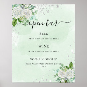 Poster Menu de bar de mariage floral eucalyptus vert