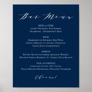 Poster Menu de bar de mariage minimaliste bleu marine