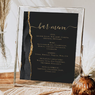 Poster Menu de bar de mariage Noir Agate Or foncé