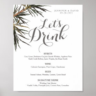 Poster Menu de bar de mariage tropical bohème, enseigne o