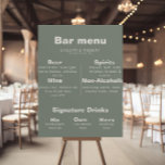 Poster Menu de bar de mariage vert élégant minimaliste fo<br><div class="desc">Ce menu de bar de mariage vert élégant minimaliste est parfait pour un mariage rustique. Le design présente une belle police sur un fond vert pour embellir votre événement.</div>