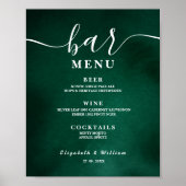 Poster Menu de bar de mariage vert émeraude (Devant)