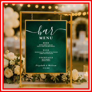 Poster Menu de bar de mariage vert émeraude