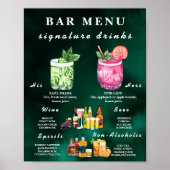 Poster Menu de bar de mariage vert émeraude (Devant)