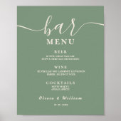 Poster Menu de Bar de Mariage Vert Sauge  (Devant)