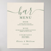 Poster Menu de Bar de Mariage Vert Sauge (Devant)