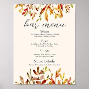 Poster Menu de bar élégant pour mariage d'automne personn