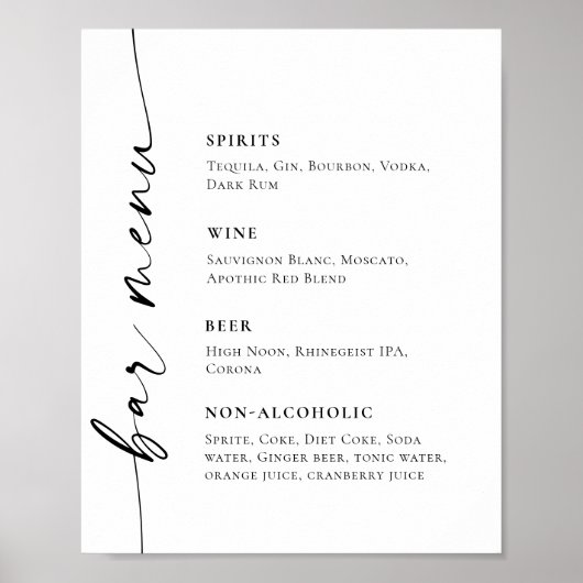 Poster Menu de bar élégant simple minimaliste Mariage (Devant)