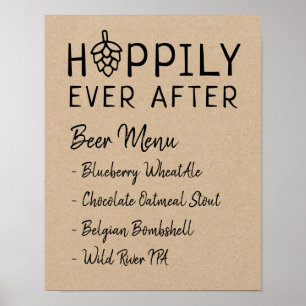Poster Menu de bière de mariage de douche de mariée Hoppi