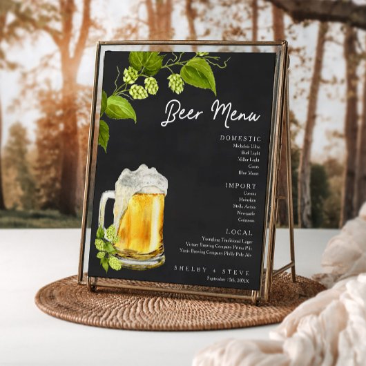 Poster Menu de bière de mariage Love Is Brewing