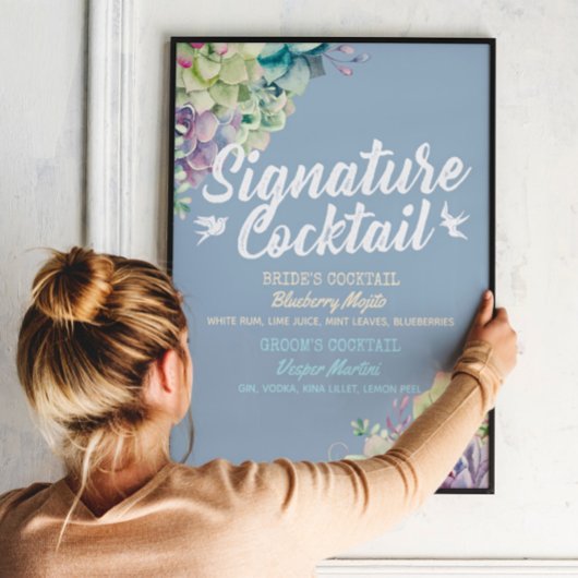 Poster Menu de boisson de signature de mariage Succulent