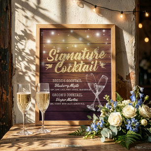 Poster Menu de boisson de signature de mariage Verre à Ch