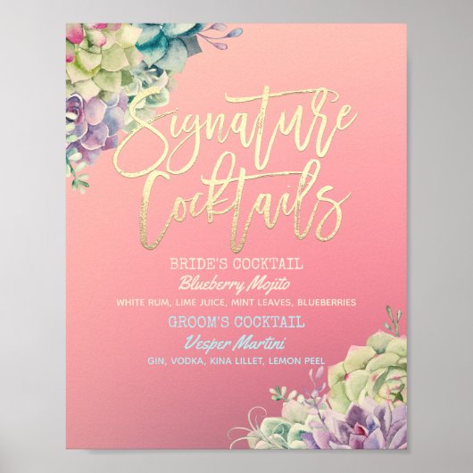 Poster Menu de boisson signature de mariage aquarelle suc (Devant)