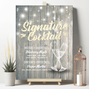 Poster Menu de boisson signature de mariage Verre à Champ