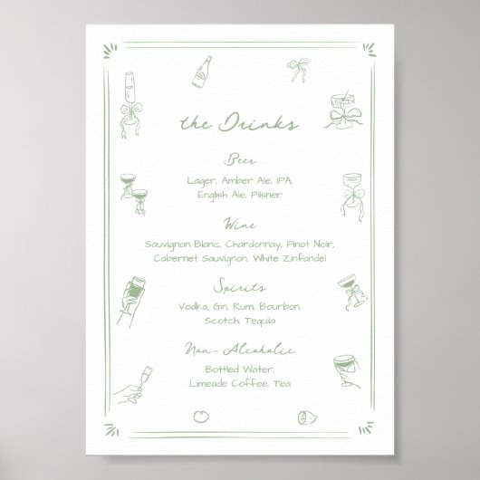Poster Menu de boissons à la barre blanche et verte dessi (Devant)