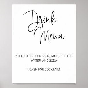 Poster Menu de boissons de bar limité pour mariage décont