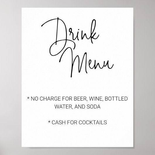 Poster Menu de boissons de bar limité pour mariage écritu (Devant)