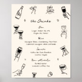 Poster Menu de boissons de la barre de Mariage dessinée à (Devant)