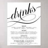 Poster Menu de boissons de mariage à la barre de script é (Devant)