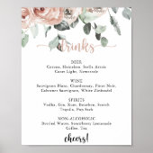 Poster Menu de Boissons de Mariage à la Rose Poussiéreuse (Devant)