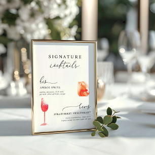 Poster Menu de boissons de mariage à signature aquarelle 