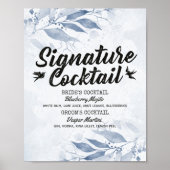 Poster Menu de boissons de mariage aux feuilles à l'aquar (Devant)