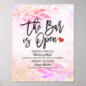 Poster Menu de boissons de mariage aux feuilles d'aquarel (Devant)