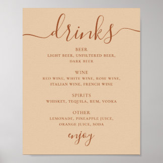 Poster Menu de Boissons de Mariage | Bar aux Sables Pêche