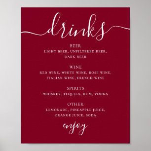 Poster Menu de boissons de mariage classique écriture Bou