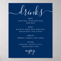 Menu de boissons de mariage Deep Blue Navy | Menu