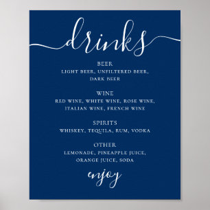 Poster Menu de boissons de mariage Deep Blue Navy   Menu 