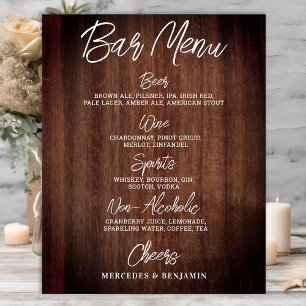 Poster Menu de boissons de mariage rustique Bar personnal