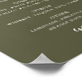 Poster Menu de boissons de mariage vert olive assourdi | (Coin)