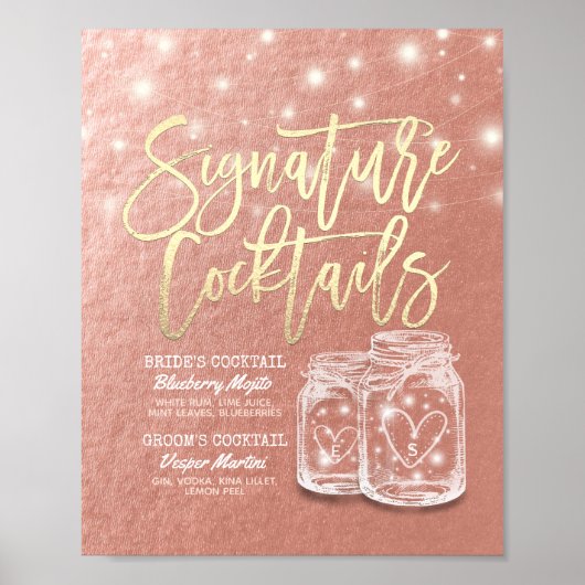 Poster Menu de boissons de signature de mariage en pots M (Devant)