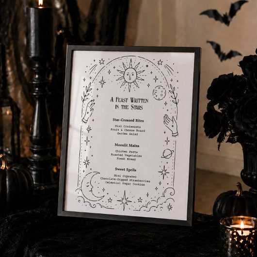 Poster Menu de Bridal Shower de Halloween sorcière célest