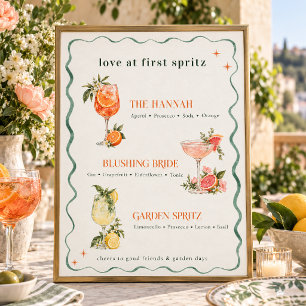 Poster Menu de cocktail de jardin Amour au premier Spritz