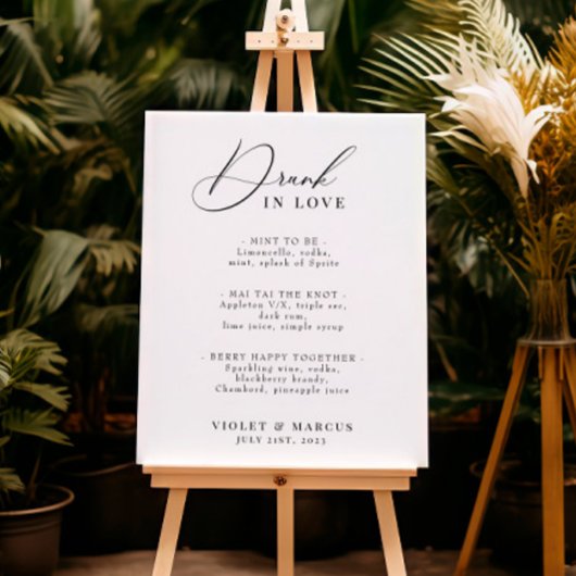 Poster Menu de cocktail de mariage ou de bar Élégant Ivre
