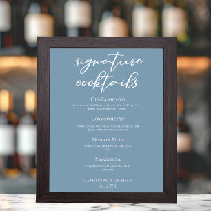 Poster Menu de cocktails signature bleu chic pour mariage
