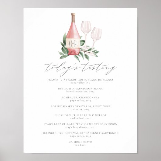 Poster Menu de dégustation de vin À l'amour (Devant)