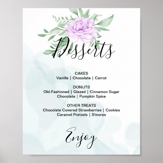 Poster Menu de dessert de mariage Eucalyptus Rose pourpre (Devant)