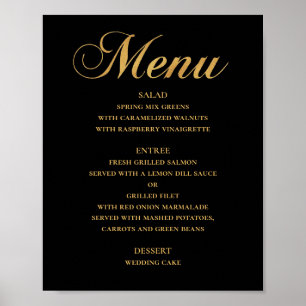 Poster Menu de dîner de mariage en or. Simple élégant noi
