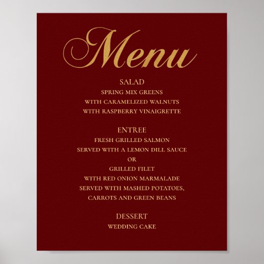 Poster Menu de dîner de mariage or. Marron élégant simple (Devant)