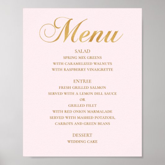 Poster Menu de dîner de mariage or. Rose élégant simple (Devant)