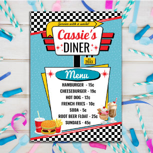 Poster Menu de diner rétro des années 50 sarcelle, rouge,
