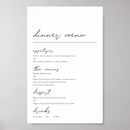Poster Menu de dîner simple script pour toutes occasions (Devant)