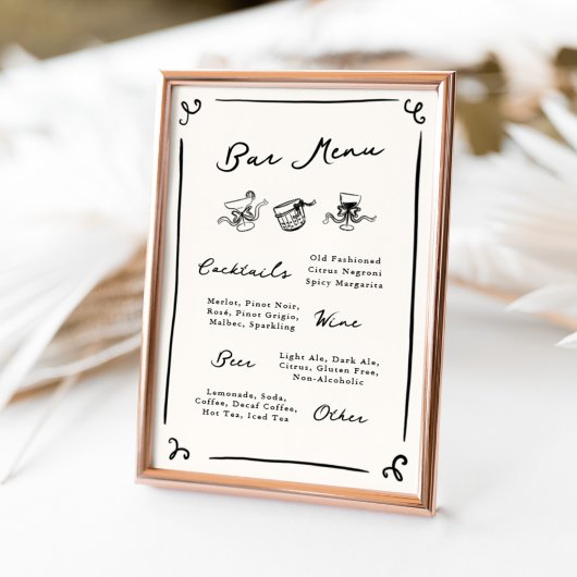 Poster Menu de la barre de la main dessinée