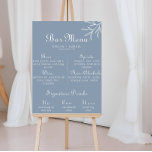 Poster Menu de la barre de Mariage bleue Dusty minimal<br><div class="desc">Ce menu classique minimaliste de mariage bleu foncé est parfait pour un mariage rustique. Le design présente des herbes sauvages aquarelles dans un arrière - plan bleu poussiéreux.</div>