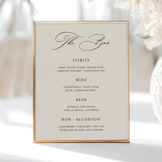 Poster Menu de la barre de Mariage de crème classique